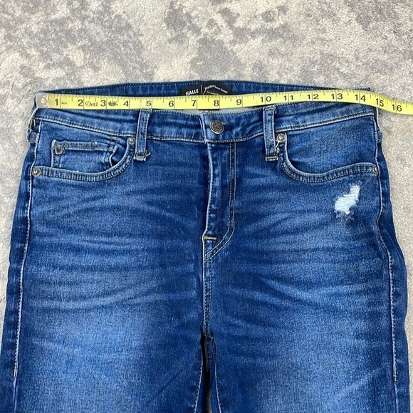 True Religion Halle Mid Rise Super Skinny Jeans Medium Dark Wash Distressed 29 - Picture 8 of 12